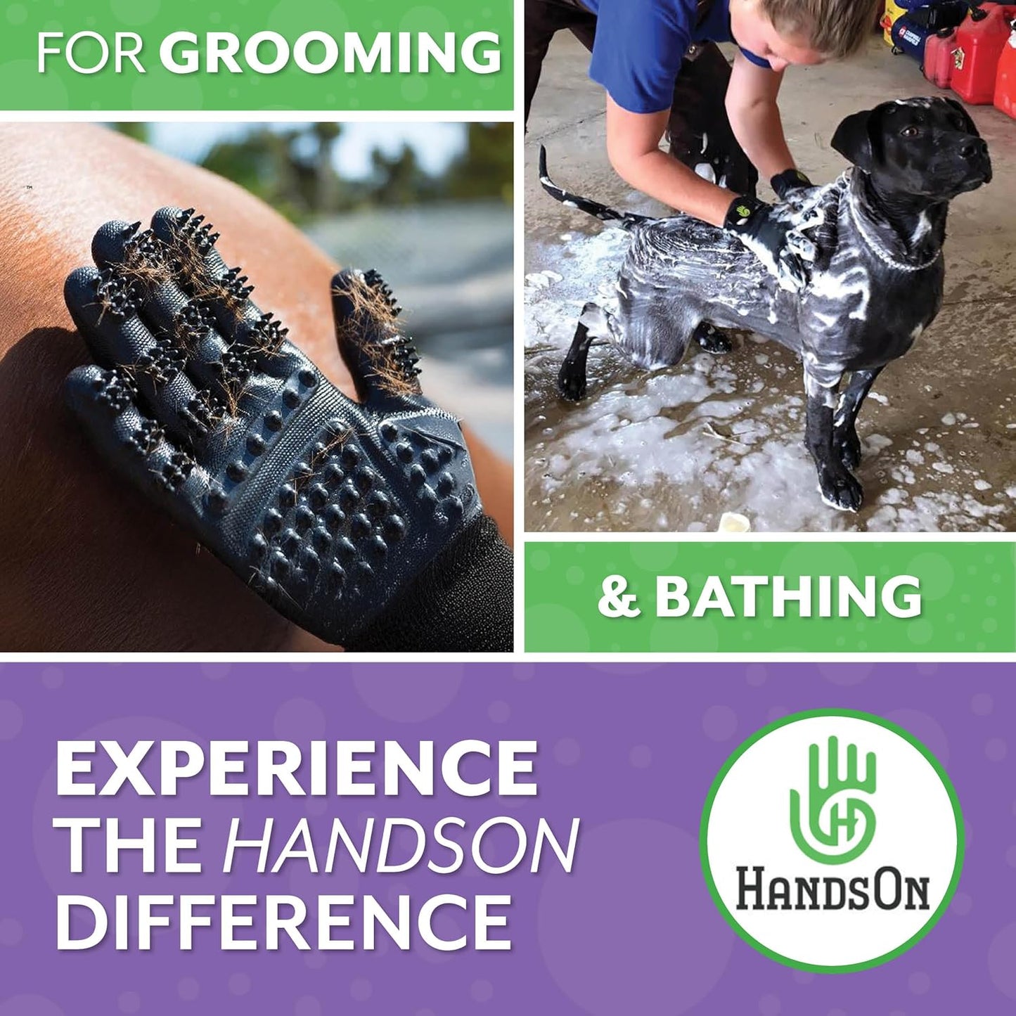 Pet Grooming Gloves - Award-Winning Shedding, Bathing, and Hair Removal Solution for Cats, Dogs, and Horses (Grey, Large)