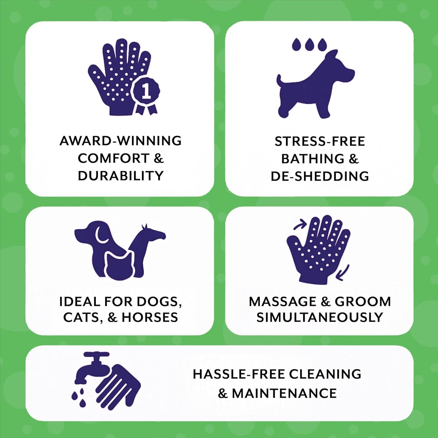 Pet Grooming Gloves - Award-Winning Shedding, Bathing, and Hair Removal Solution for Cats, Dogs, and Horses (Grey, Large)