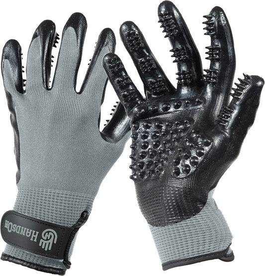 Pet Grooming Gloves - Award-Winning Shedding, Bathing, and Hair Removal Solution for Cats, Dogs, and Horses (Grey, Large)
