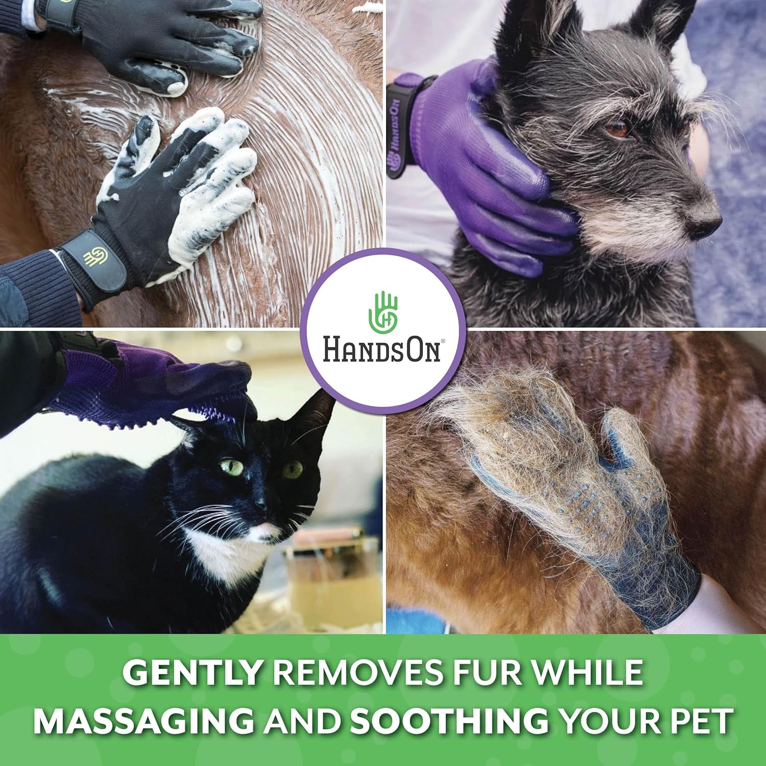 Pet Grooming Gloves - Award-Winning Shedding, Bathing, and Hair Removal Solution for Cats, Dogs, and Horses (Grey, Large)